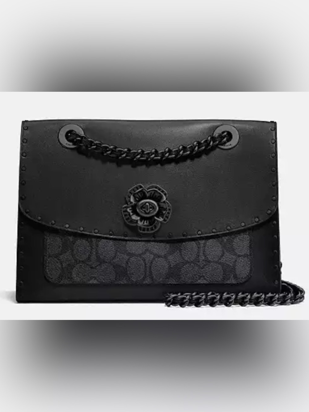 Coach Signature Parker w/Rivets/Snakeskin/Tea Rose - Matte Black/Charcoal